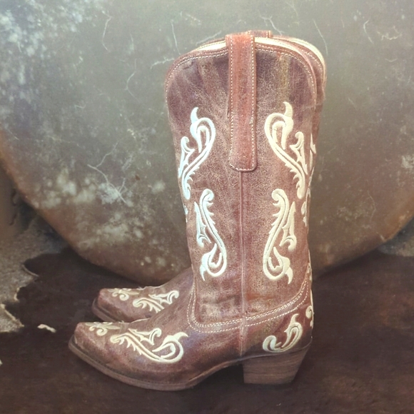 CORRAL R1974 Honey Cortez ivory scroll & fleur de lis cowgirl western boots sz 6 - Picture 4 of 16